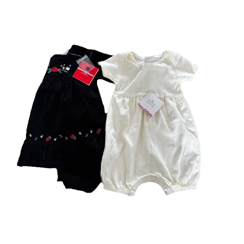 Hanna Anderson Baby Girl NWT Lot Of 2 - White Romper Black Velvet 12-18 Months